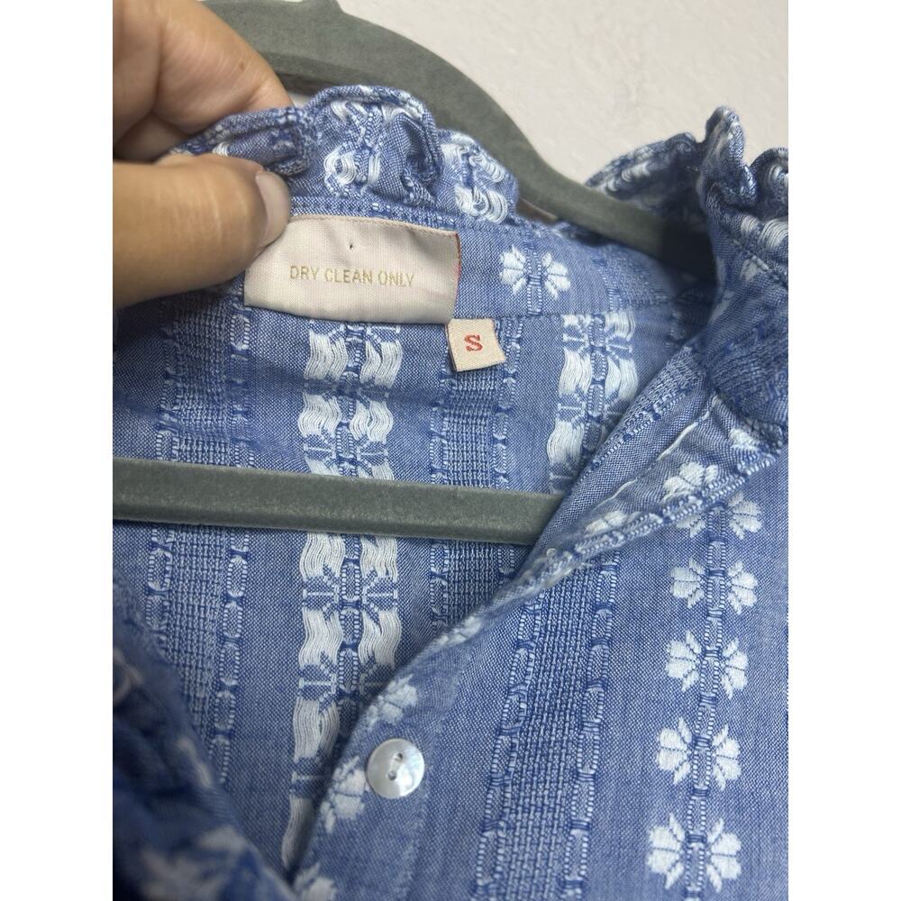 Rungolee Jacqueline Blouse Blue Floral Popover Top Ruffle Embroidered Size Small - Picture 8 of 11